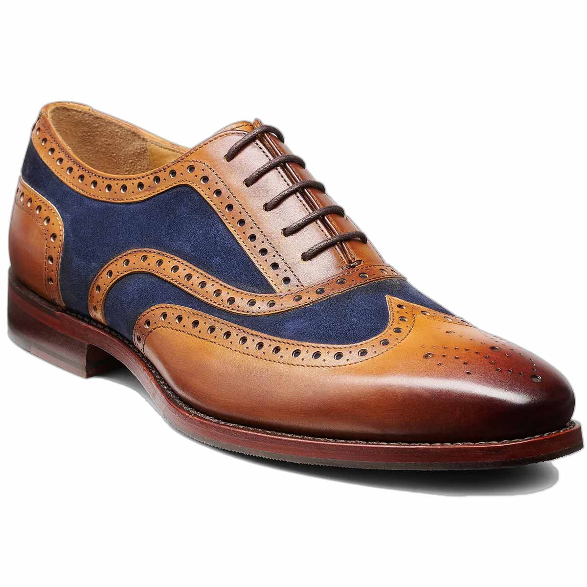 30% OFF - BARKER Keiran Brogue Shoes - Mens - Cedar Calf & Navy Suede - Size: UK 6 & 11