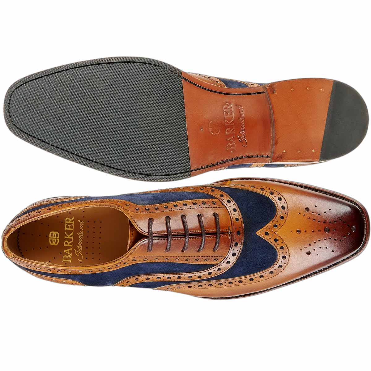 30% OFF - BARKER Keiran Brogue Shoes - Mens - Cedar Calf & Navy Suede - Size: UK 6 & 11 - Image 2