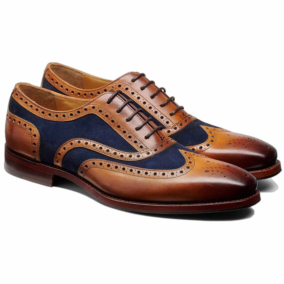 30% OFF - BARKER Keiran Brogue Shoes - Mens - Cedar Calf & Navy Suede - Size: UK 6 & 11 - Image 3