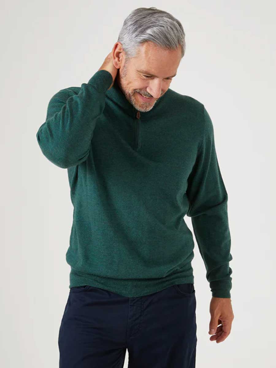 ALAN PAINE Barton 1/4 Zip Merino Wool Sweater - Mens - Hunter - Image 4