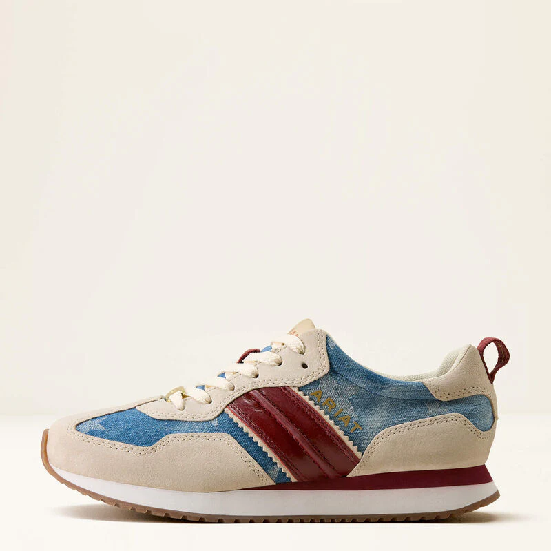 ARIAT Ranch Runner Trainers - Womens - Tan Suede & Denim Stars - Image 2