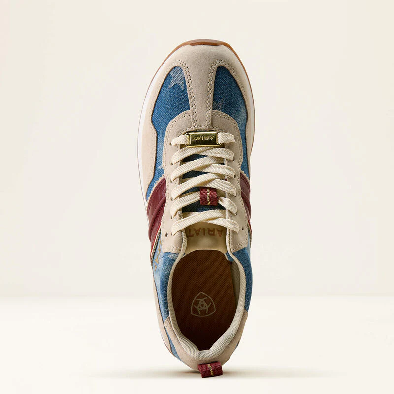 ARIAT Ranch Runner Trainers - Womens - Tan Suede & Denim Stars - Image 3