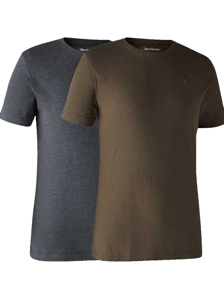 DEERHUNTER Basic T-Shirt 2 Pack - Mens - Brown Leaf Melange