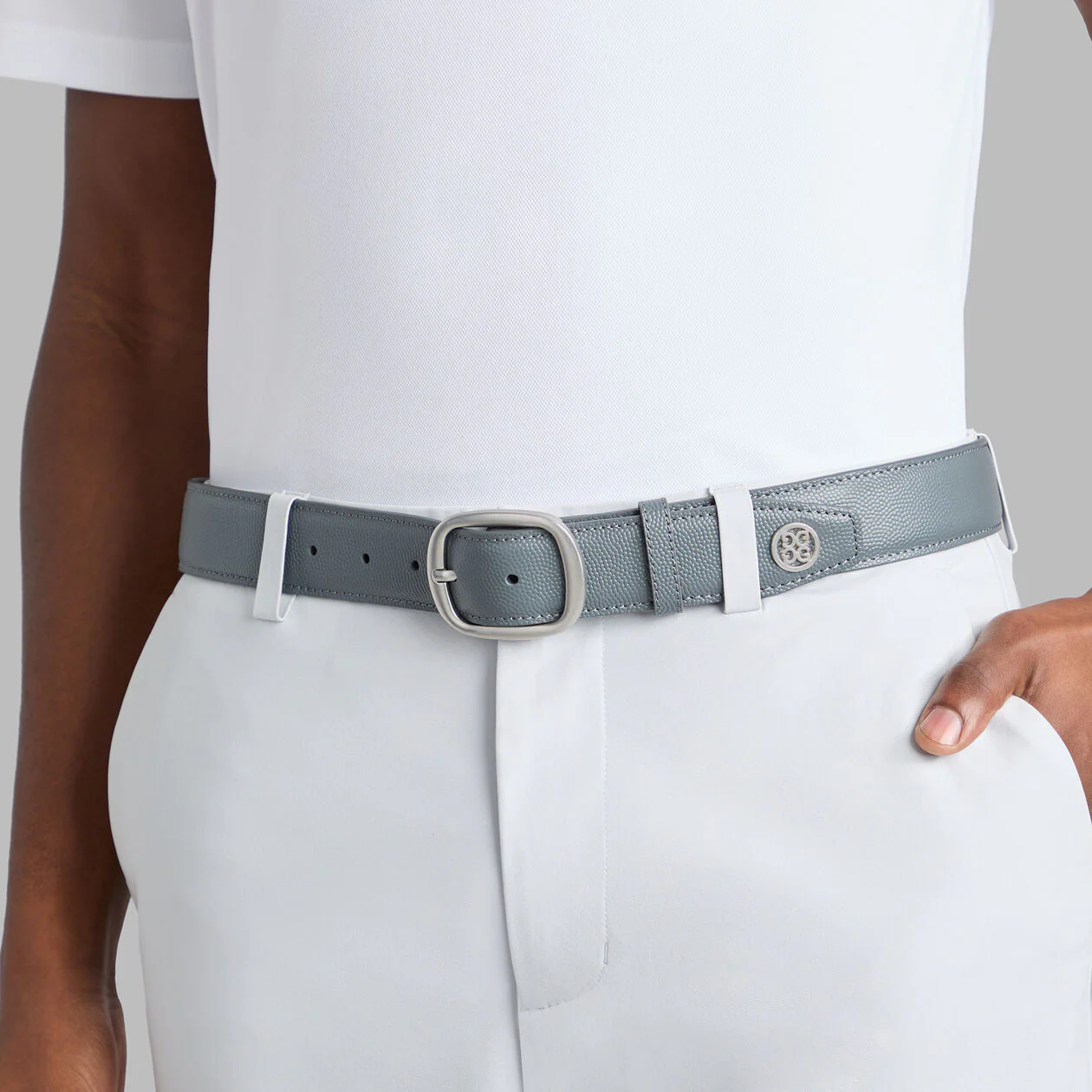 G/FORE Men's Circle G's Webbed Belt – Pebble Full Grain Leather – Charcoal - Image 2
