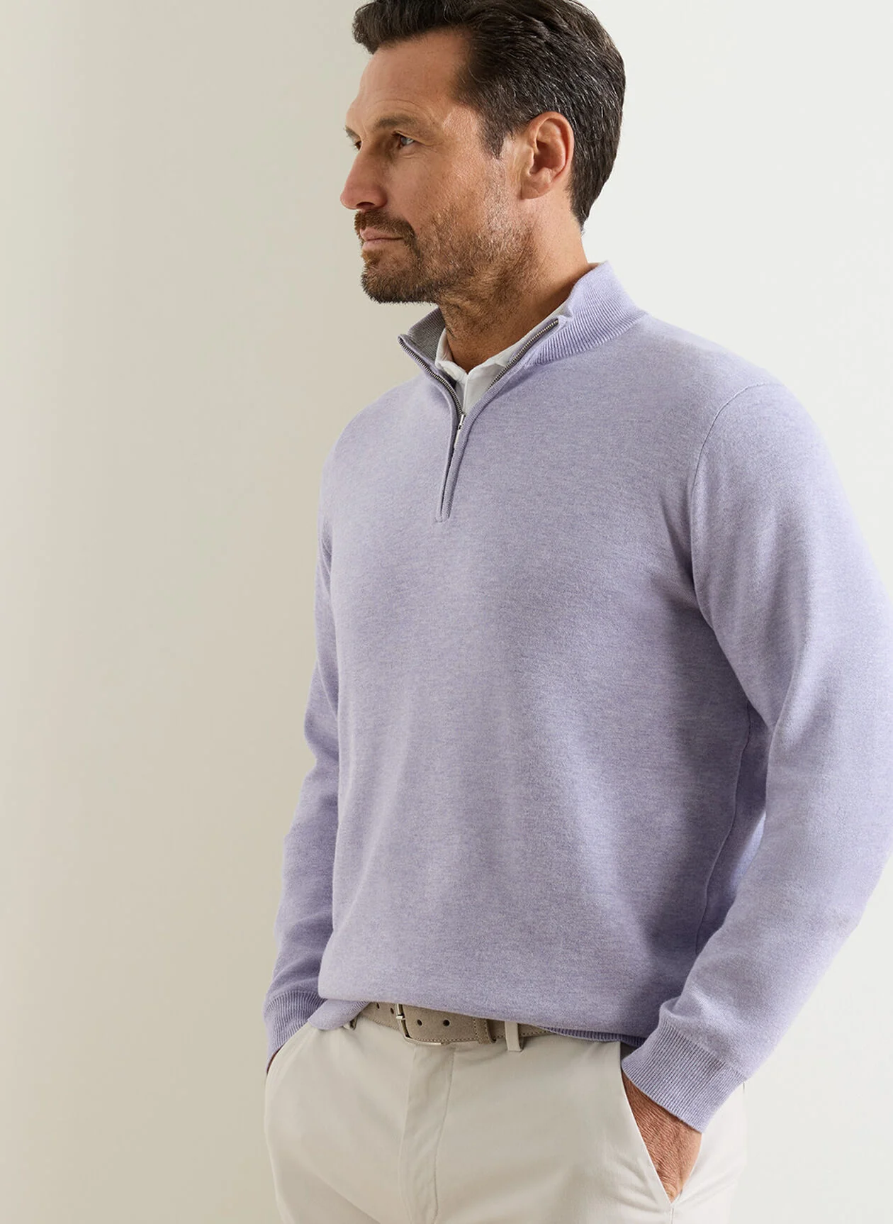 PETER MILLAR Coolspun Lite Cotton Quarter-Zip Sweater – Men's Classic Fit – Light Violet - Image 4