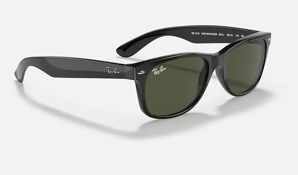 RAY-BAN New Wayfarer Classic Sunglasses - Matte Black - Crystal Green Lens - Image 5
